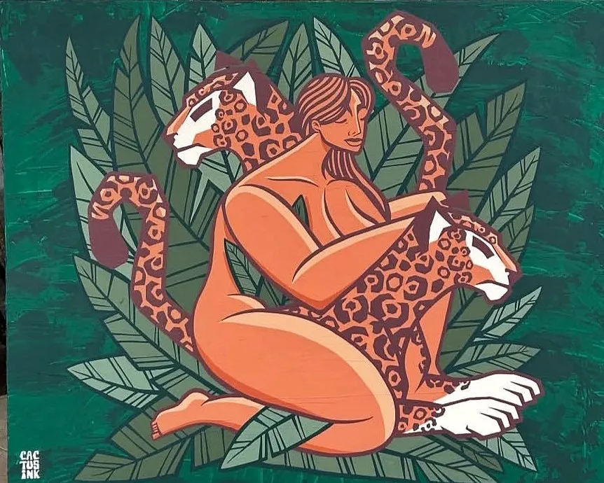 Mulher entre onças